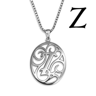 Regalia — silver necklace, initial letter Z pendant monogram jewelry — based on Yana font by Laura Worthington