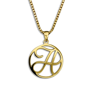 gold necklace, initial letter A pendant monogram jewelry — based on Fairwater font by Laura Worthington