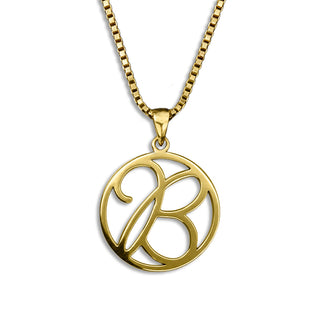 gold necklace, initial letter B pendant monogram jewelry — based on Fairwater font by Laura Worthington