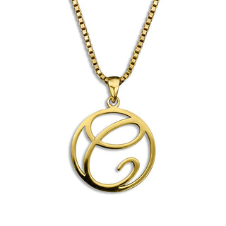 gold necklace, initial letter C pendant monogram jewelry — based on Fairwater font by Laura Worthington