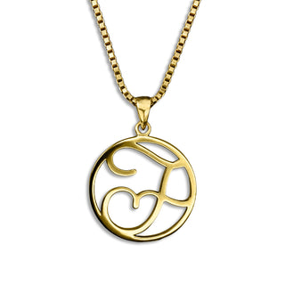 gold necklace, initial letter F pendant monogram jewelry — based on Fairwater font by Laura Worthington