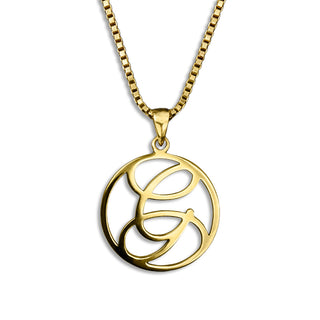 gold necklace, initial letter G pendant monogram jewelry — based on Fairwater font by Laura Worthington