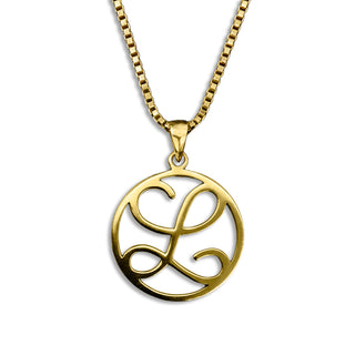 gold necklace, initial letter L pendant monogram jewelry — based on Fairwater font by Laura Worthington