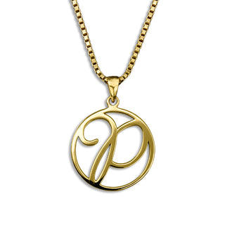gold necklace, initial letter P pendant monogram jewelry — based on Fairwater font by Laura Worthington