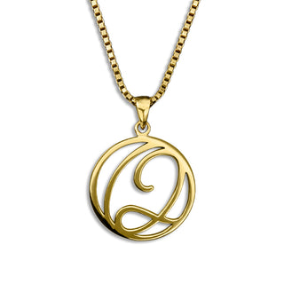 gold necklace, initial letter Q pendant monogram jewelry — based on Fairwater font by Laura Worthington