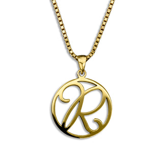 gold necklace, initial letter R pendant monogram jewelry — based on Fairwater font by Laura Worthington