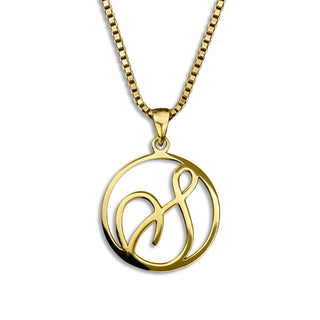 gold necklace, initial letter S pendant monogram jewelry — based on Fairwater font by Laura Worthington