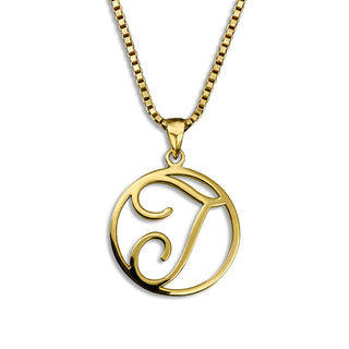 gold necklace, initial letter T pendant monogram jewelry — based on Fairwater font by Laura Worthington