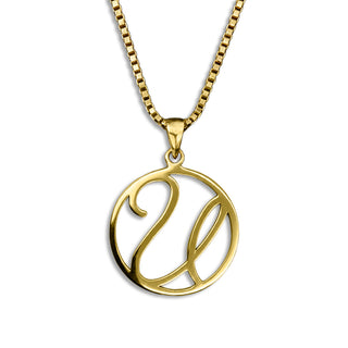 gold necklace, initial letter U pendant monogram jewelry — based on Fairwater font by Laura Worthington