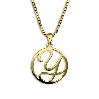 gold necklace, initial letter Y pendant monogram jewelry — based on Fairwater font by Laura Worthington
