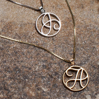 necklace, initial letter monogram pendants jewelry — based on Fairwater font by Laura Worthington