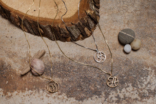 necklace, initial letter monogram pendants jewelry — based on Fairwater font by Laura Worthington