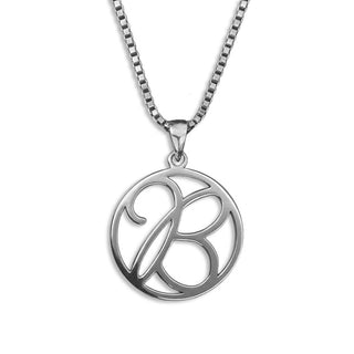 silver necklace, initial letter B pendant monogram jewelry — based on Fairwater font by Laura Worthington