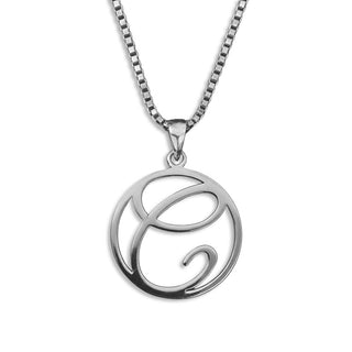 silver necklace, initial letter C pendant monogram jewelry — based on Fairwater font by Laura Worthington