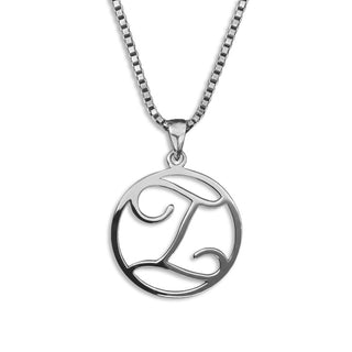 silver necklace, initial letter I pendant monogram jewelry — based on Fairwater font by Laura Worthington