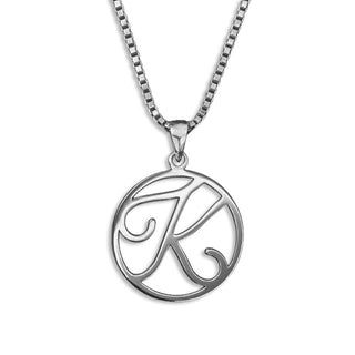 silver necklace, initial letter K pendant monogram jewelry — based on Fairwater font by Laura Worthington