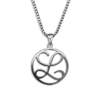 silver necklace, initial letter L pendant monogram jewelry — based on Fairwater font by Laura Worthington