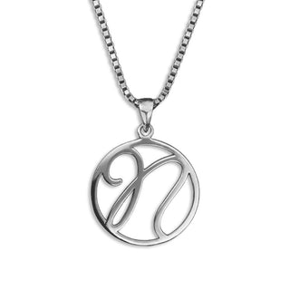 silver necklace, initial letter N pendant monogram jewelry — based on Fairwater font by Laura Worthington