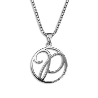silver necklace, initial letter P pendant monogram jewelry — based on Fairwater font by Laura Worthington