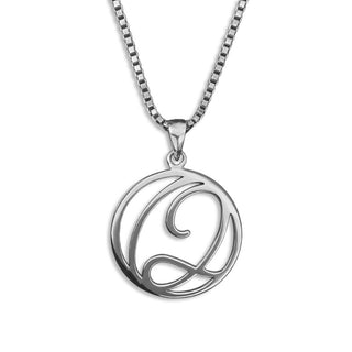 silver necklace, initial letter Q pendant monogram jewelry — based on Fairwater font by Laura Worthington