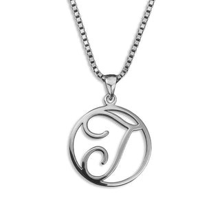 silver necklace, initial letter T pendant monogram jewelry — based on Fairwater font by Laura Worthington