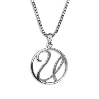 silver necklace, initial letter U pendant monogram jewelry — based on Fairwater font by Laura Worthington