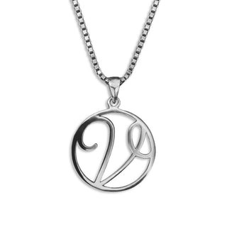 silver necklace, initial letter V pendant monogram jewelry — based on Fairwater font by Laura Worthington
