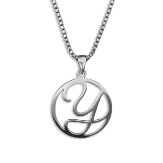 silver necklace, initial letter Y pendant monogram jewelry — based on Fairwater font by Laura Worthington